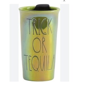 NEW Rae Dunn Mug Trick or Tequila Green Ceramic Travel Mug with Lid Halloween 💚